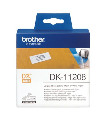 Brother DK11208 - Etiquetas Originales Precortadas de Direccion Grandes - 38x90 mm - 400 Unidades - Texto negro sobre fondo blan