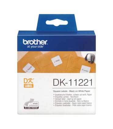 Brother DK11221 - Etiquetas Originales Precortadas Cuadradas - 23x23 mm - 1000 Unidades - Texto negro sobre fondo blanco