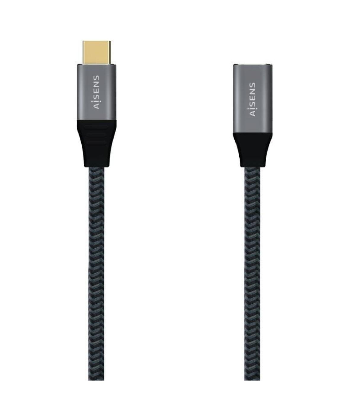 Cable Alargador USB 3.1 Tipo-C Aisens A107-0635 20GBPS 5A 100W/ USB Tipo-C  Macho - USB Tipo-C Hembra/ 1m/ Gris
